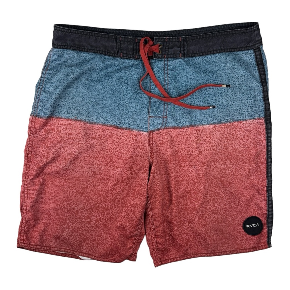RVCA Mens 33 Board Shorts Swim Trunks Classic Non-Stretch Colorblock Blue Orange